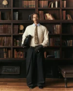 Shinzo Brand Sūtsu Diamond Pleated Wool Blend Black Pinstripe Trousers